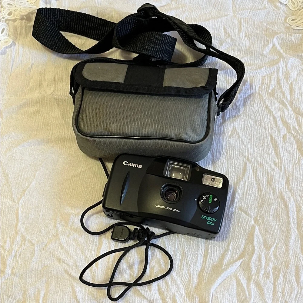 Canon Black 35mm Point-and-Shoot Camera with Gray Carry Case
